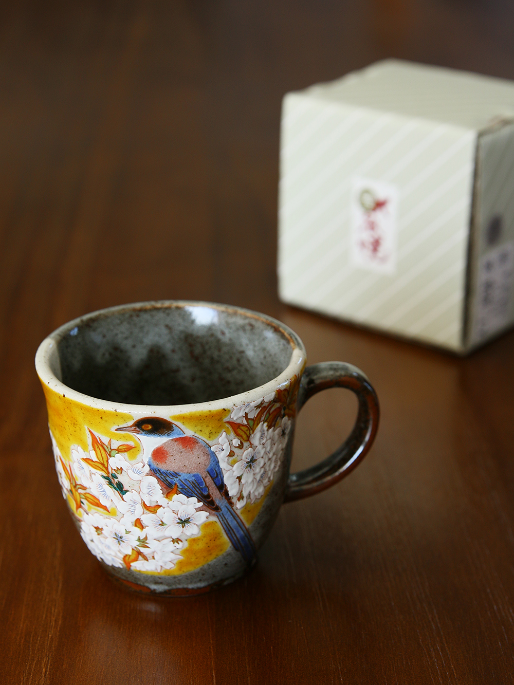 正品 日本进口九谷烧樱花雀鸟马克杯咖啡杯茶杯 复古田园陶瓷杯子 - 图3