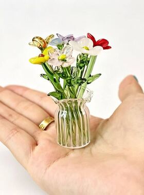 水晶琉璃小花花摆件桌面高级感玻璃装饰品仿真花生日礼物跨境爆款