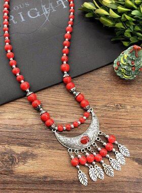 复古个性民族风手工项链波西米亚毛衣链月亮花彩珠百搭头饰女配饰