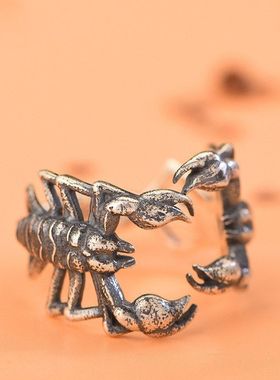 戒指男s925泰银时尚个性嘻哈潮男蝎子开口单身戒食指戒子饰品礼物