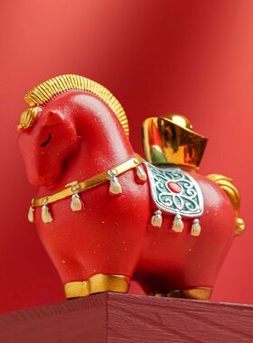 创意红马元宝茶宠摆件国潮招财装饰摆件办公室玄关桌面装饰伴手礼