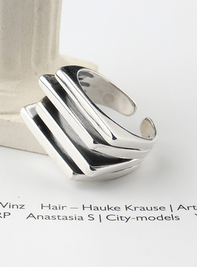 s925重工多层感光面小众银饰戒指