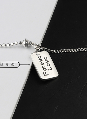 韩国925纯银黑色吊坠项链女锁骨链复古个性小众ins风长牌潮毛衣链