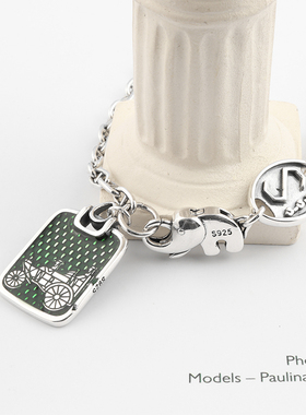 韩国大门s925纯银绿色复古项链女