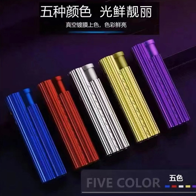 新款高颜值金属压花铁壳一次性塑料蓝焰直冲打火机个性防风点烟器 - 图0