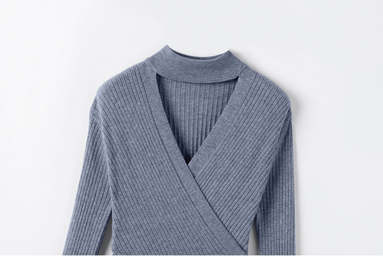 高品质法宝~不规则交叉V领挂脖羊绒针织衫女修身纯羊绒打底衫,淘宝优惠券,粉丝福利购,淘宝优惠卷