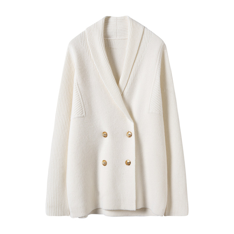 优雅夺目！美出天际！美拉德廓形双排扣纯羊绒开衫女外套毛衣,淘宝优惠券,粉丝福利购,淘宝优惠卷