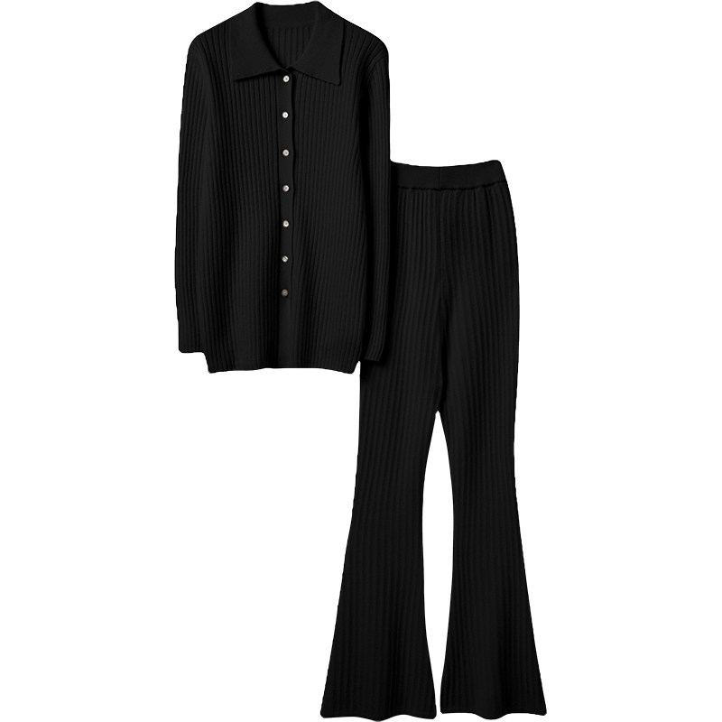 上身那叫好看！翻领羊绒开衫女纯山羊绒毛衣休闲裤喇叭裤羊绒套装,淘宝优惠券,粉丝福利购,淘宝优惠卷