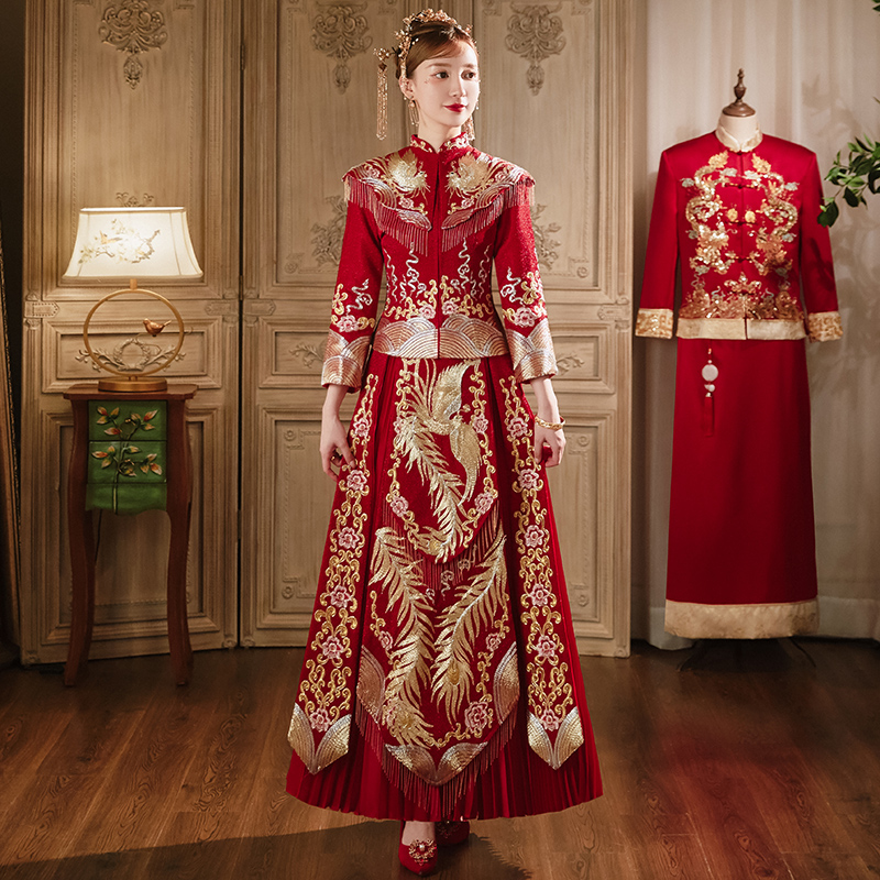 倾妍阁旗舰店秀禾服新娘年新款高档龙凤褂中式婚纱结婚礼服秀和服女秋冬季1