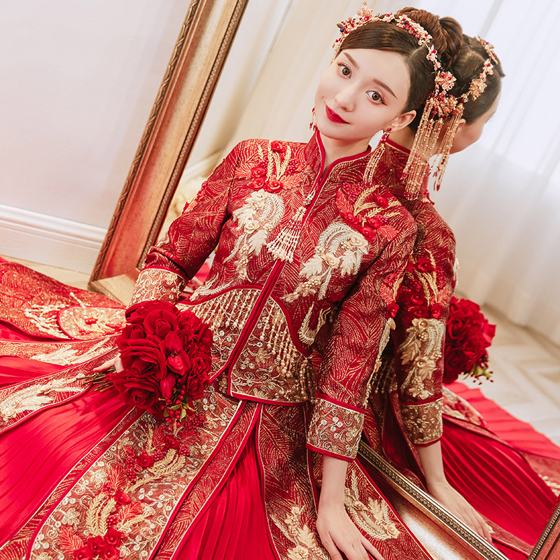 倾妍阁旗舰店秀禾服年新款结婚礼服嫁衣中式婚纱修身显瘦女新娘出嫁秀和服1