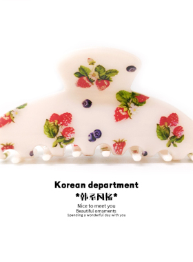 时尚优雅盘发发抓日韩风格抓夹发夹女甜美草莓图案鲨鱼夹高端饰品