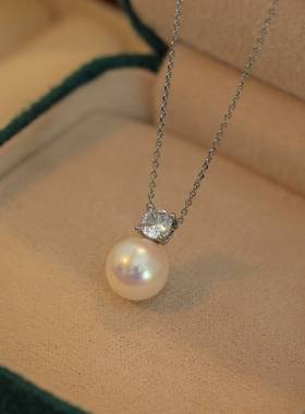 单颗灰色珍珠锆石吊坠项链女2025新款爆款小众毛衣链简约颈链配饰