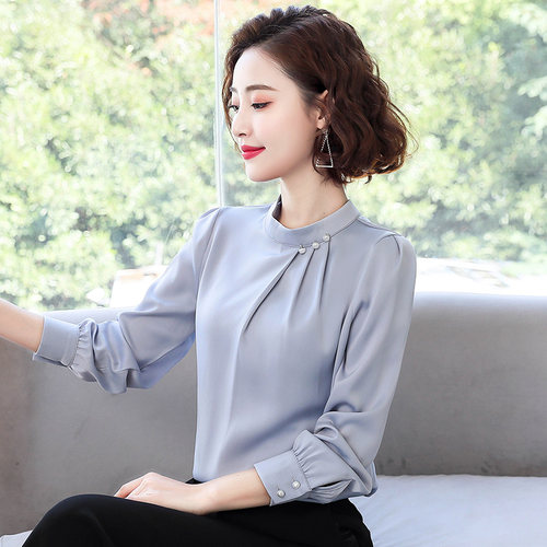雪纺衬衫女长袖洋气打底内搭2025年春季秋新款韩版衬衣红色上衣寸 - 图0
