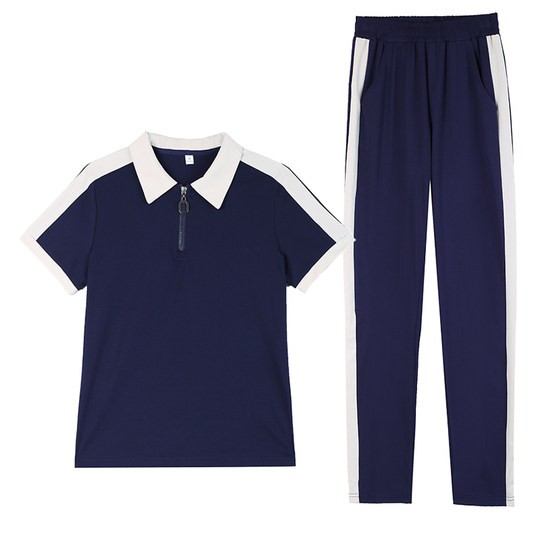 Ice silk short-sleeved POLO shirt sports suit for women running