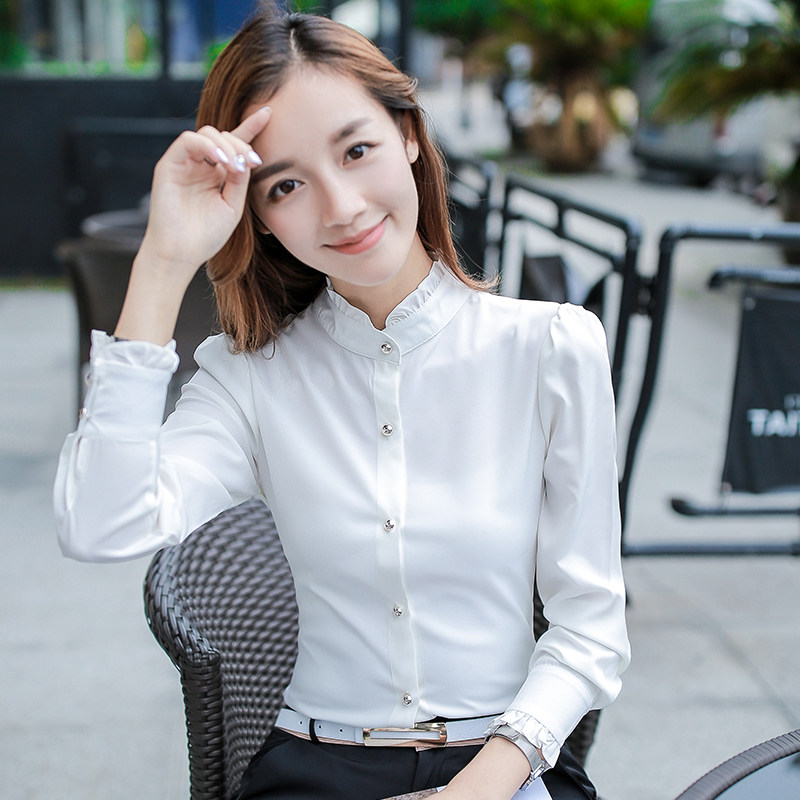 2025春装新款立领白色衬衫女长袖加绒职业装衬衣上衣工装工作服寸,淘宝优惠券,粉丝福利购,淘宝优惠卷