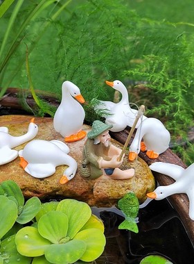 可爱大白鹅鸭子天鹅钓鱼翁微景观