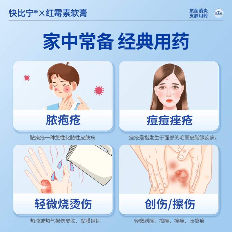 红霉素软膏外用药乳膏官方旗舰店正品烫伤膏耳洞唇炎鼻炎私处眼膏