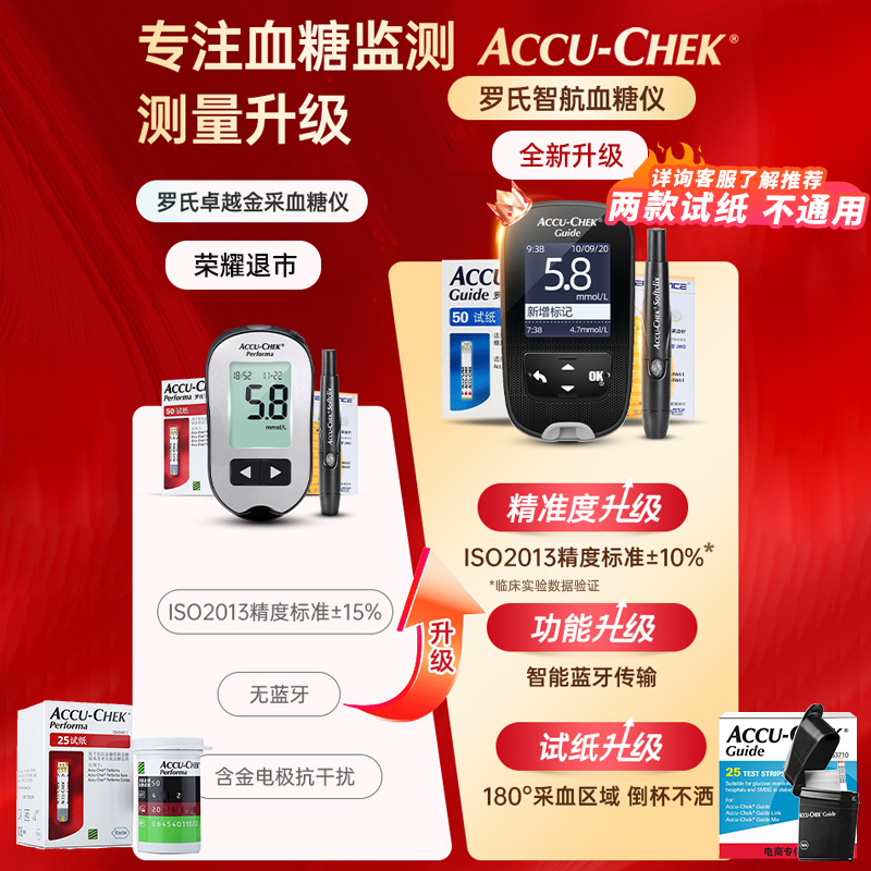 罗氏血糖试纸100片家用德国进口罗康全卓越型血糖试纸家用测试仪