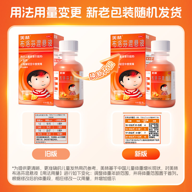 美林布洛芬混悬液微粒儿童退烧药120ml小儿感冒发烧药流感原研药