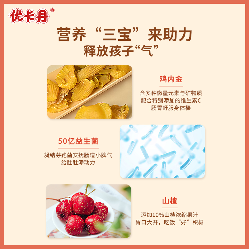 优卡丹山楂鸡内金益生菌软糖儿童调理宝宝积食厌食开胃零食90g_传统滋补营养品 第2张