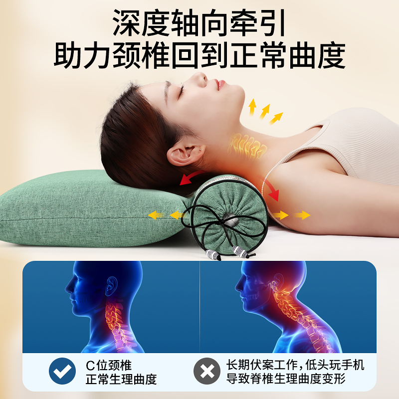 颈椎枕头护颈椎助睡眠睡觉专用艾草组合分区加热修复劲椎热疗热敷-图0