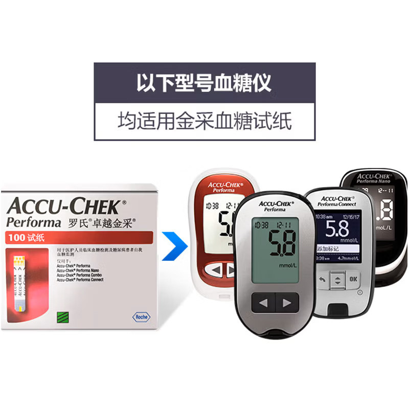 罗氏血糖试纸100片家用德国进口罗康全卓越型血糖试纸家用测试仪