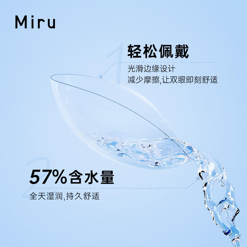 日本米如隐形眼镜舒适Miru日抛盒30片*2近视透明片薄进口官网正品-图1