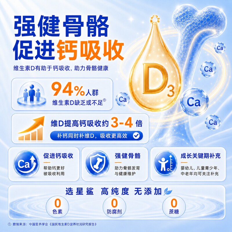 星鲨维生素d3滴剂官方婴幼儿童成人维d3钙片赖氨酸非葡萄糖酸锌钙