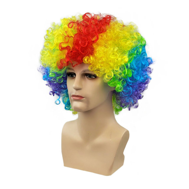 ກິດຈະກໍາໂຮງຮຽນອະນຸບານ afro wig ທີ່ມີສີສັນ props wig rainbow ແລ່ນ wig ກິລາ headgear