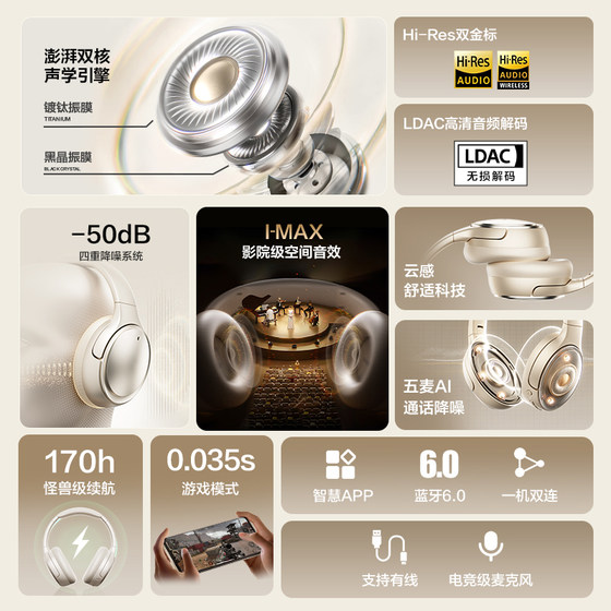 Tangmai H30Max active noise reduction headset wireless Bluetooth ultra-long battery life suitable for Apple 2026 new model