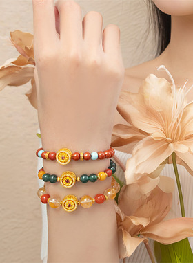 诗普琳芳华美人如花系列 黄金足金镶嵌红宝石钻石手串 送女友礼物