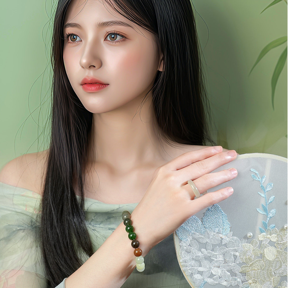Shipulin natural clear water Hetian jade peace ring ring bracelet with certificate for girlfriend’s mother