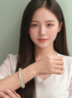 【新品】诗普琳 瑞玉系列 和田青白玉平安镯手镯手饰送妈妈送女友