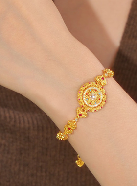 【新品】诗普琳 灵转八宝 足金镶嵌钻石红宝石罗盘如意手链送礼女