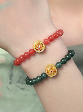 【足金镶钻石红宝石】诗普琳芳华 黄金转运珠 DIY吊坠 手链手串女