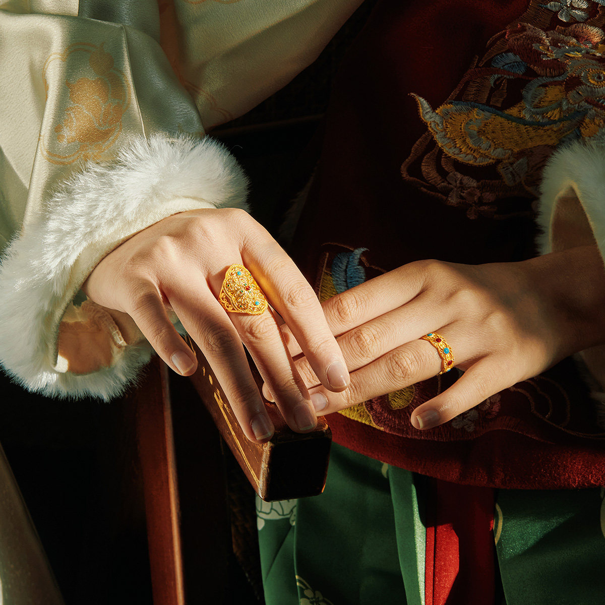 Shipulin pure gold 999 ancient filigree women's enamel palace national style living ring
