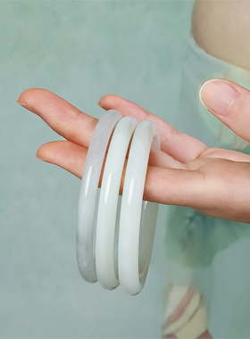 【新品】诗普琳 瑞玉系列 和田白玉平安镯 手镯手饰送妈妈送女友