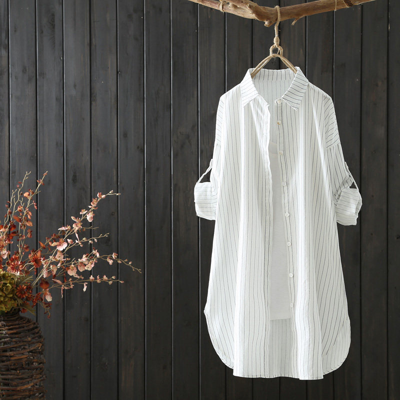 秋系原创文艺范宽松条纹长袖衬衫 秋系衬衫
