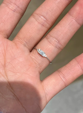 S925纯银mini三石五星女排钻戒指