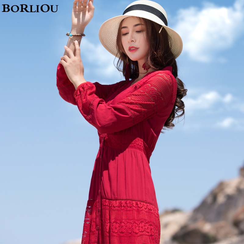 海南三亚沙滩裙女显瘦海边拍照裙子青海湖旅游衣服连衣裙沙漠红裙