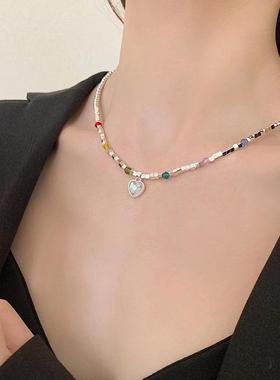 项链高级吊坠小众设计彩色珍珠