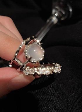 白月光锆石开口戒指套装