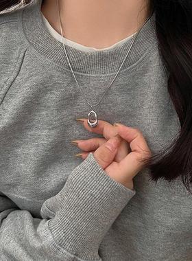 小众设计感圆环吊坠项链女简约气质锁骨链银色金属链