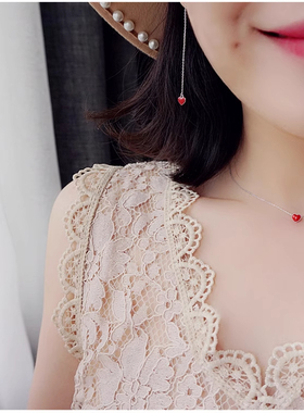 甜美可爱手工红色滴釉爱心清新桃心短项链锁骨链女