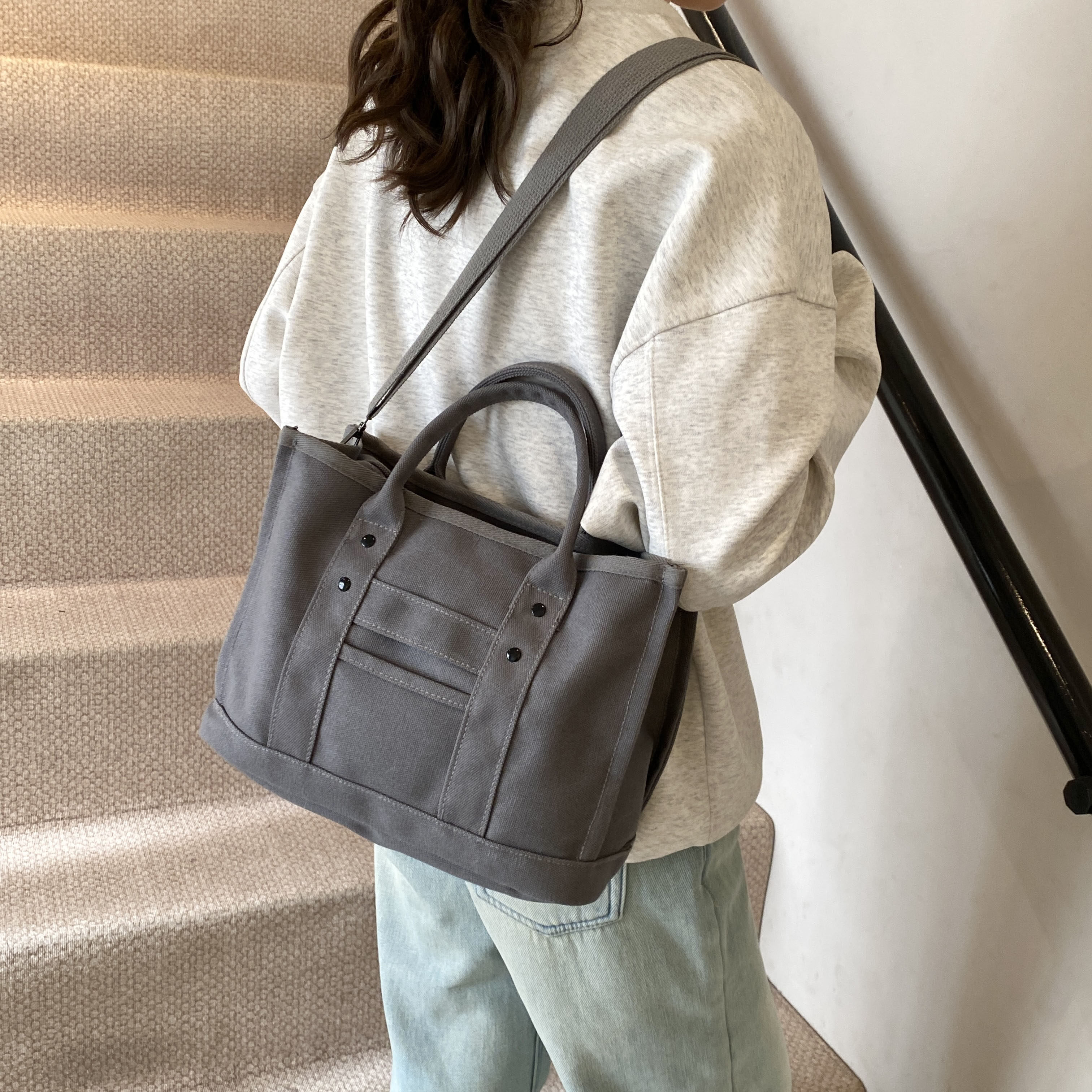 小众帆布托特包包女2025新款潮ins单肩斜挎包时尚简约百搭手提包,淘宝优惠券,粉丝福利购,淘宝优惠卷