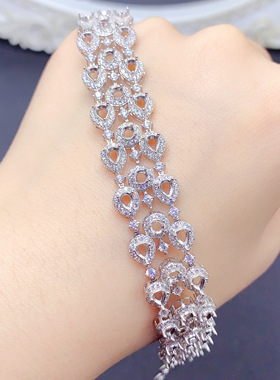 S925银手链空托椭圆形3times3×4mm女手链托镶嵌钻石手链托