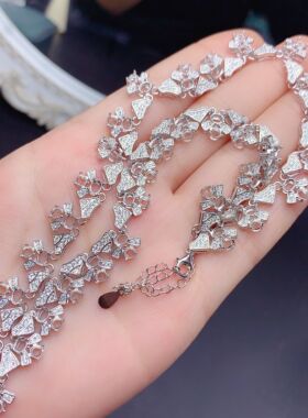 S925银时尚百搭流苏轻奢款式项链主石3*3/3*4MM空托