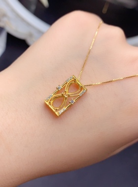 s925银饰吊坠空托5*7水滴双石款简单时尚清新秀气百搭精工日韩