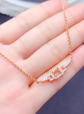 时尚新款925银手链空托椭圆形4×5mm可调打开玫瑰金色B631