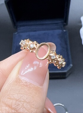 银镀金戒指空托时尚简约椭圆形4*6mm蛋面百搭女戒银托diy